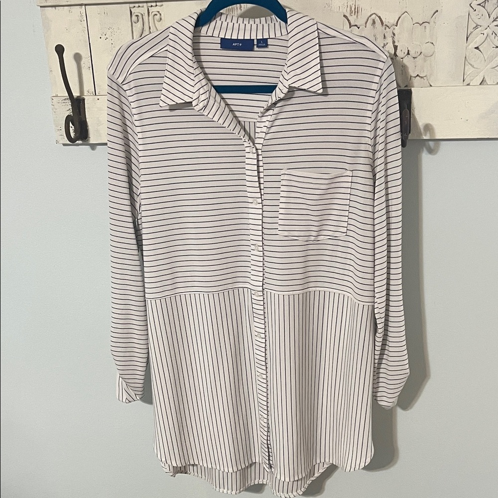 Apt. 9 White and Black Striped Shirt Dress